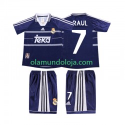 Camisola Real Madrid RAUL 7 Retro Criança Equipamento Segundo 1998 1999 Manga Curta